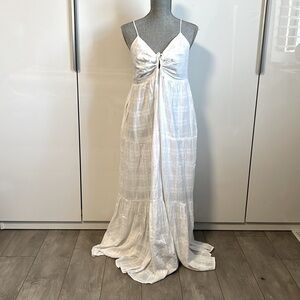 NWOT YFB White Bohemian Cotton Maxi Dress Pockets Lined, Size M